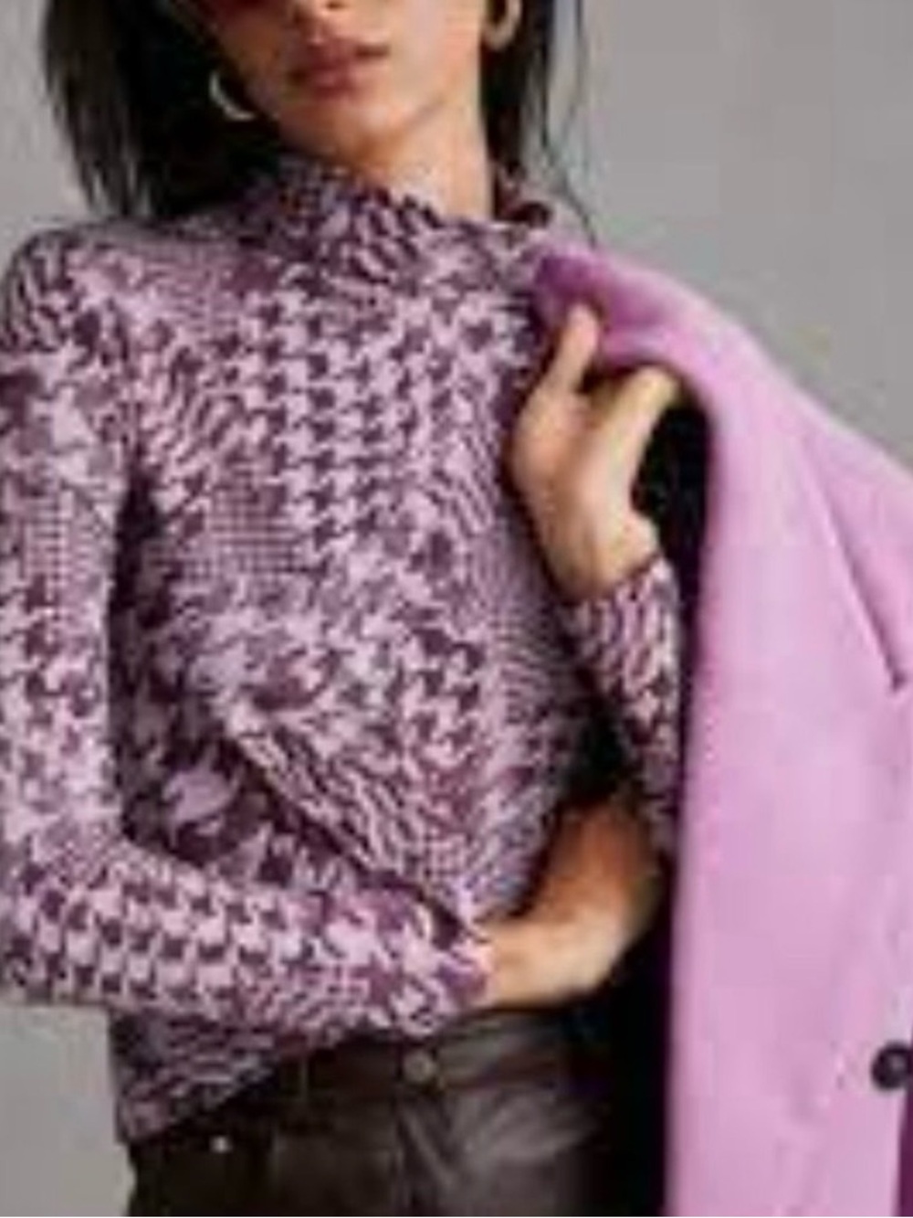 ANTHRO Houndstooth Abstract Print Jersey Turtleneck NWT